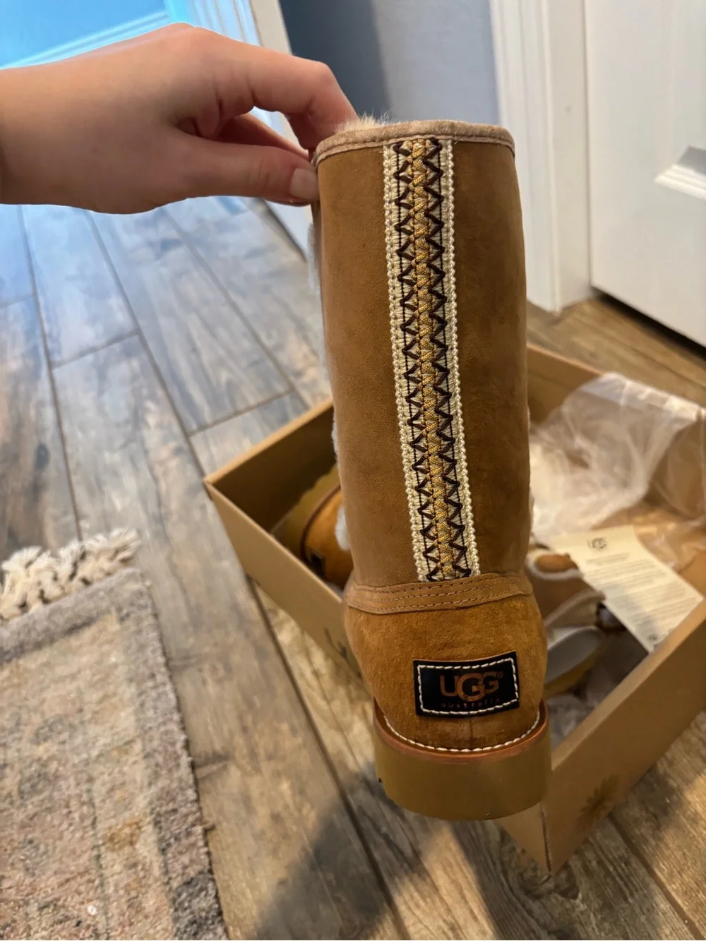 UGG Chestnut Suede Shearling Lace-Up Winter Boots